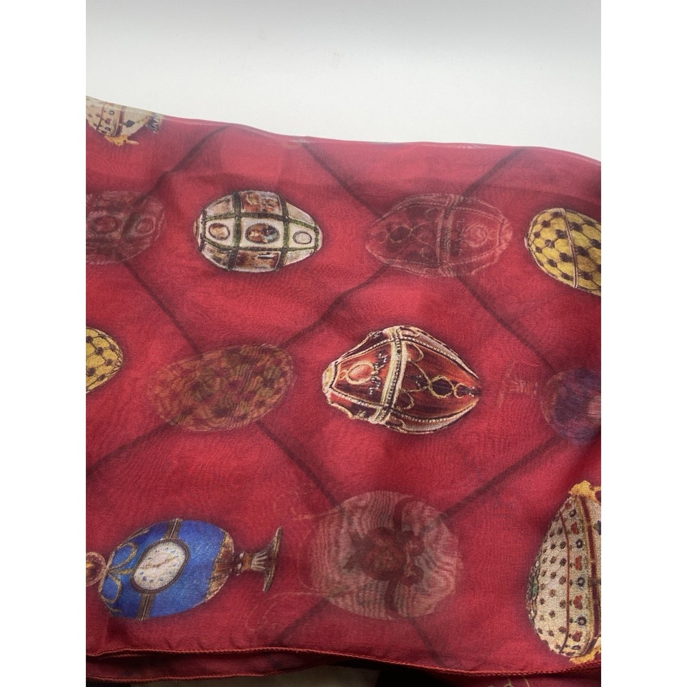 Brochier Soieries Fabergé egg motif silk scarf 75'x22' Red
